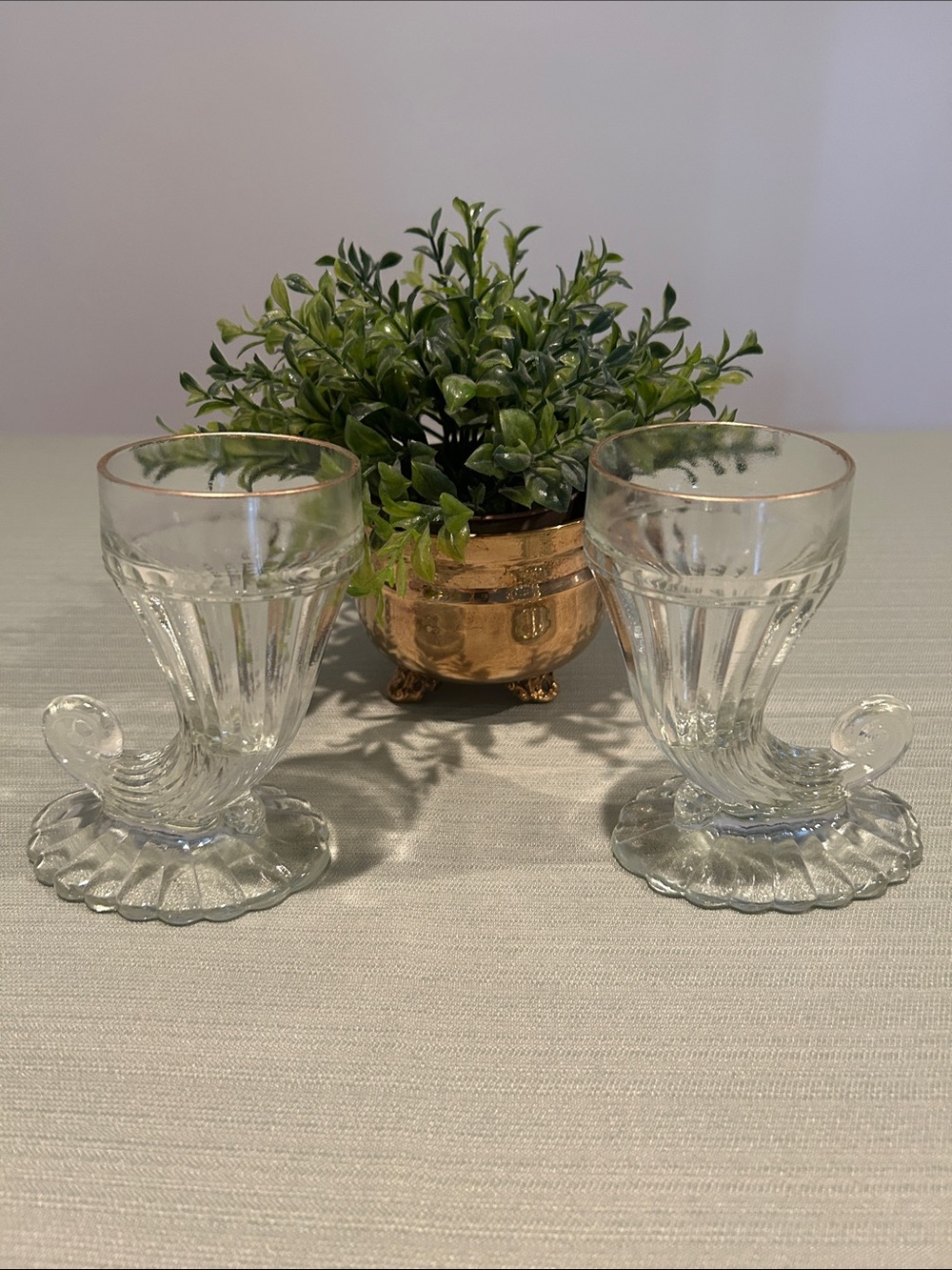 Jeanette Glass Cornucopia-Style Dessert Cups with Gold Trim H 6 in.